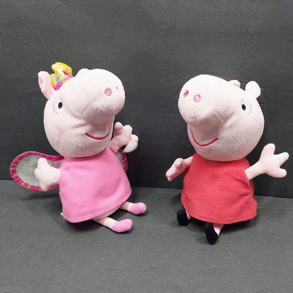 TY Beanie Babies 8"t Peppa Pig Red Dress & Pink Fairy Princess Plush (Lot of 2)